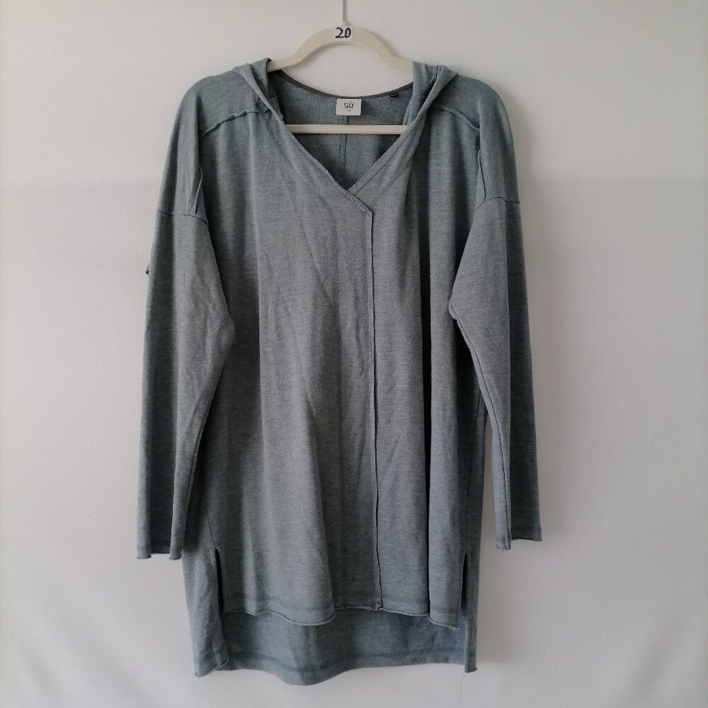 Cabi 3129 Womens Heathered Blue Hi Low Hem Casual Sleeve Pullover Hoodie Size M